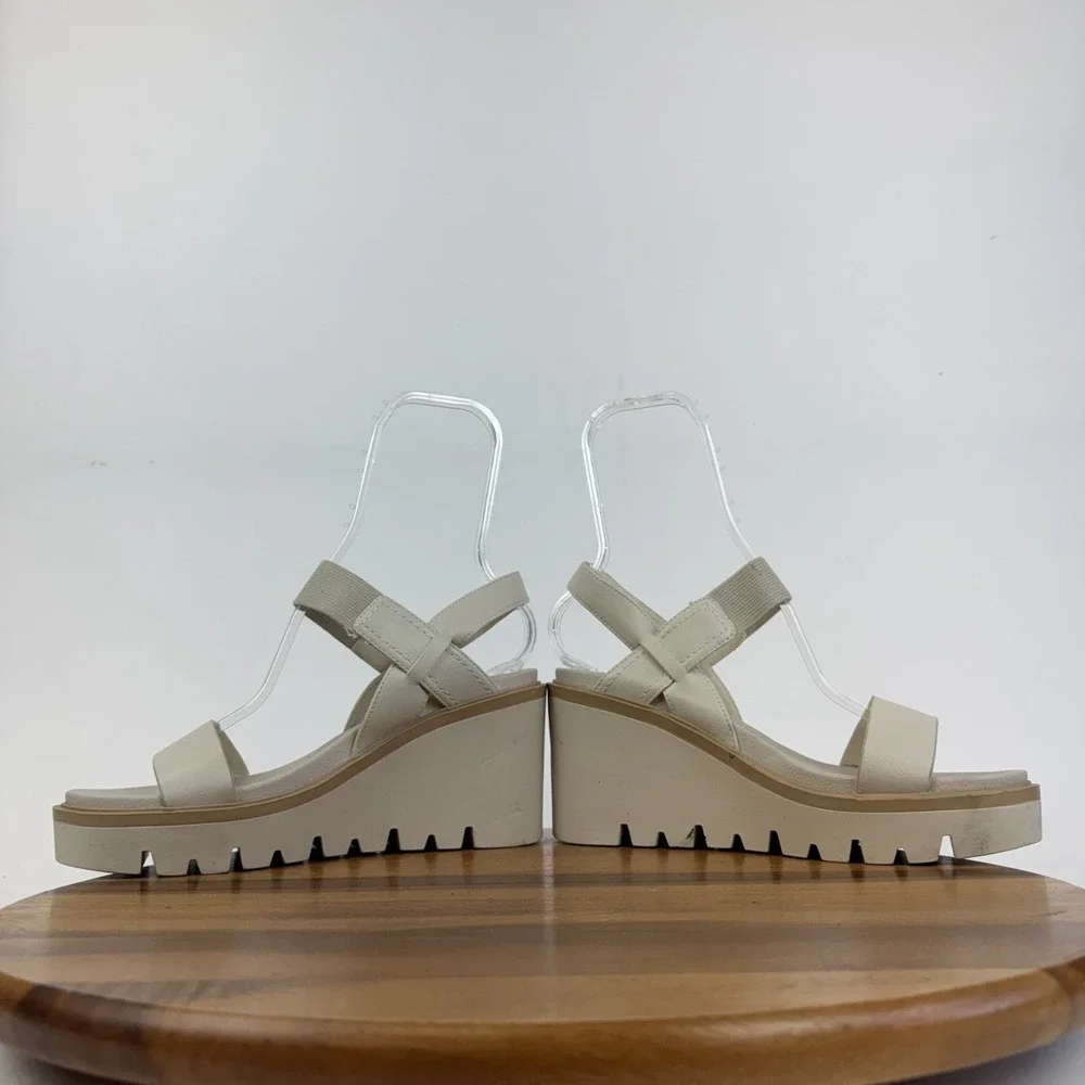 Womens Mia Ciji Ivory Faux Leather Platform Wedge Lug Sole Sandals Size 10 M GUC